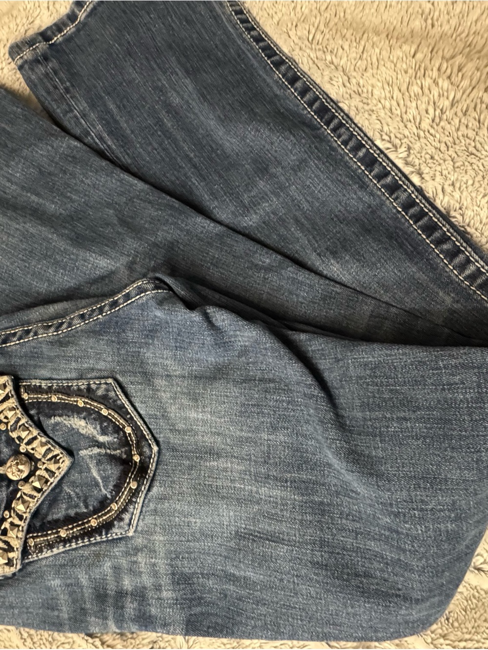 Miss Me Blue Boot Cut Jeans with Embellished Pocket